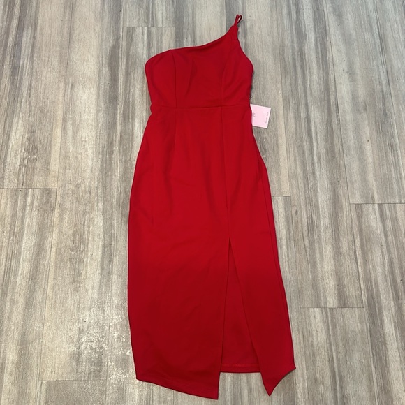 Hello Molly One Shoulder Red Dress with Slit - Picture 6 of 6